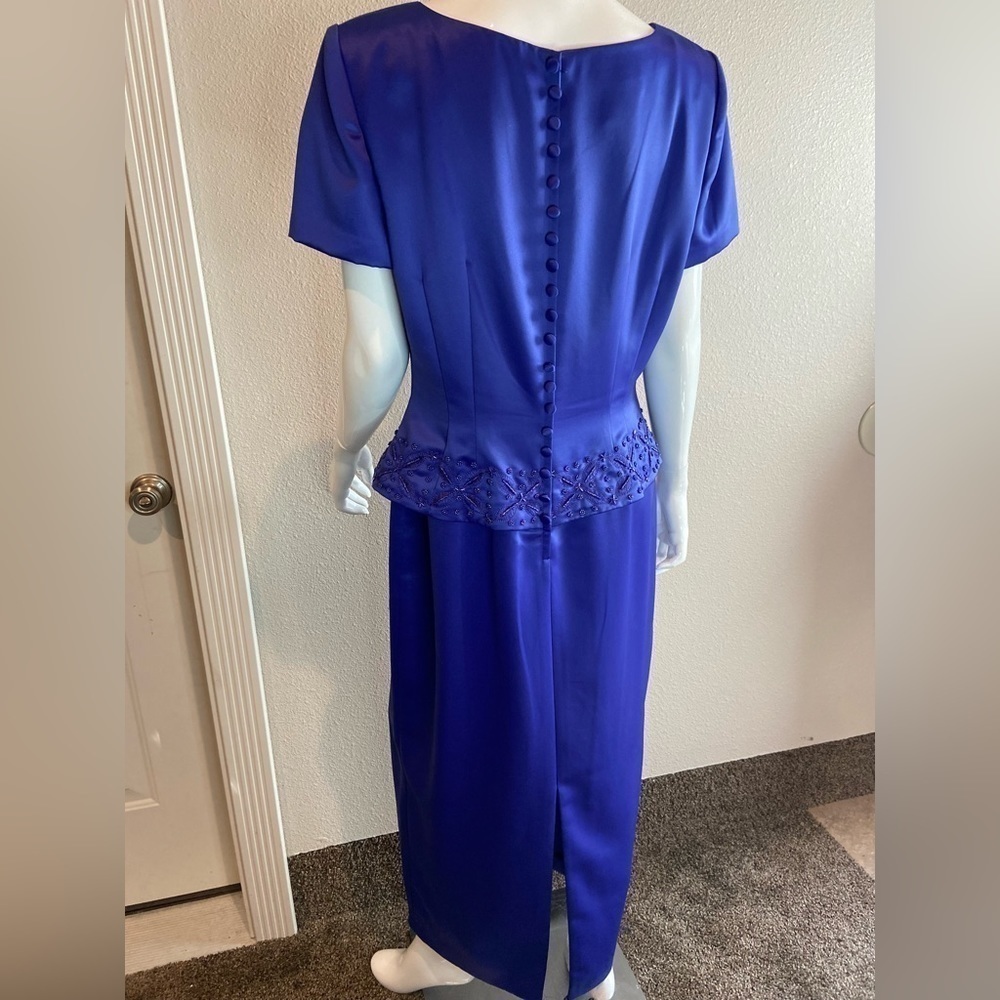 Donna Morgan~Lovely Beaded Formal Maxi Dress~Back Zipper~Short Sleeve~Size 14 - Picture 9 of 14